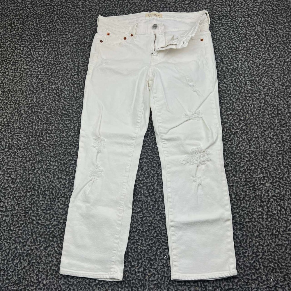 Gap 1969 Slim Crop Jeans Women 26 White Distressed Denim Stretch Low Rise